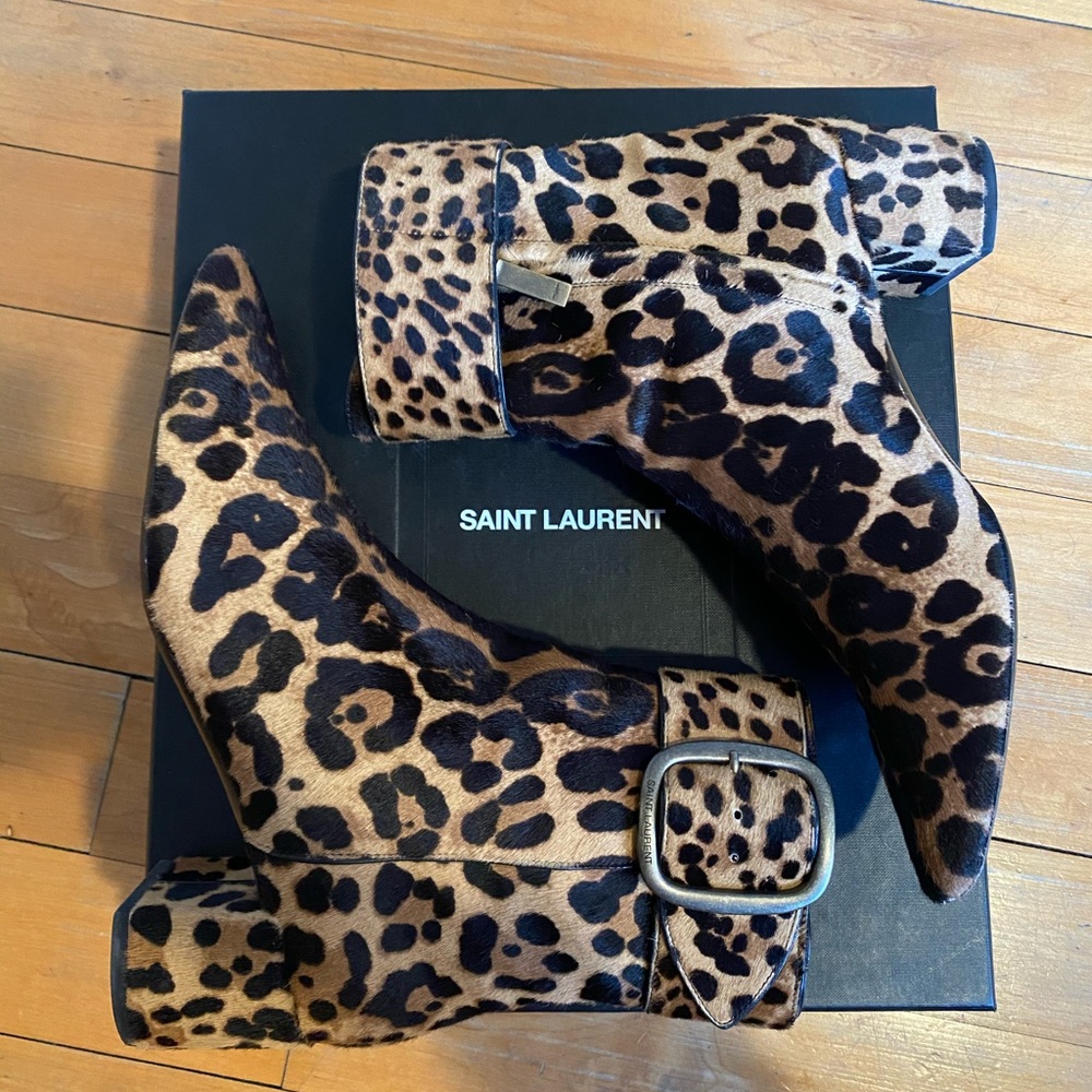 Saint Laurent YSL Joplin Leopard Boots - US9/EU40